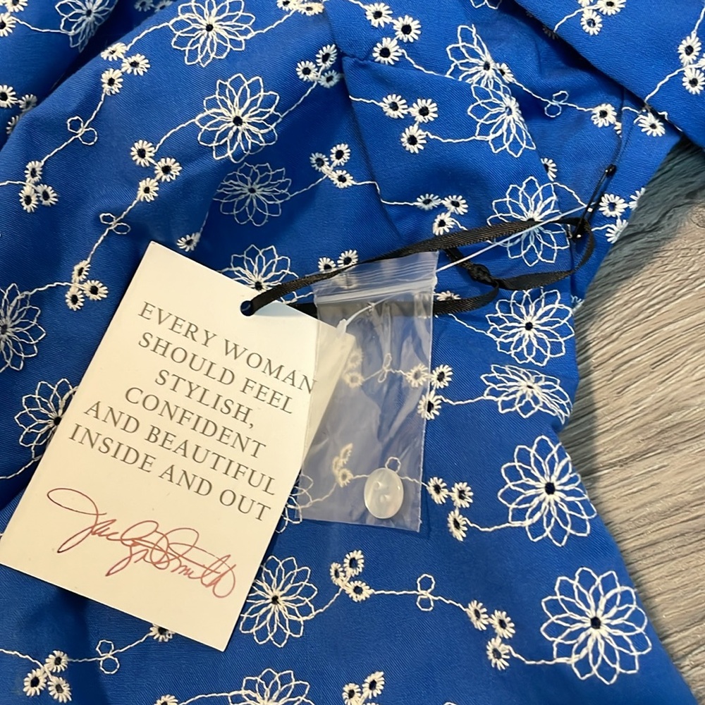 Jaclyn Smith Embroidered & Eyelet Button Up Blouse Blue White‎ 2X - Picture 5 of 10